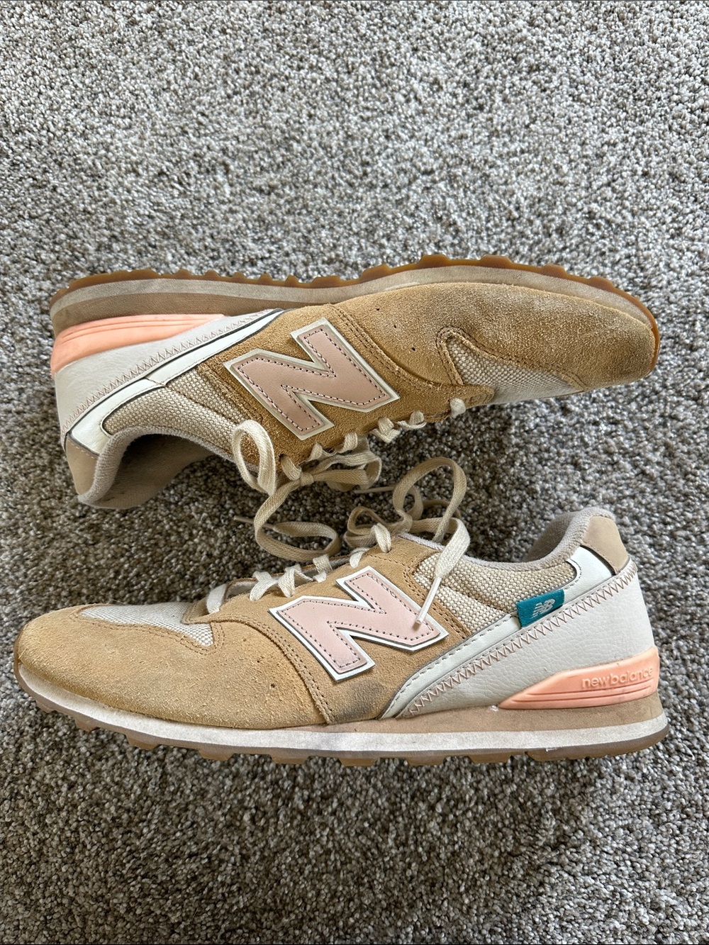 New Balance Women's Classic 966 Tan & Pink Retro Suede Sneakers